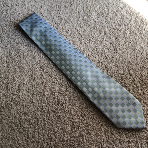 Craft & Barrow Green and Light Blue Pattern Tie - Picture 2 of 4